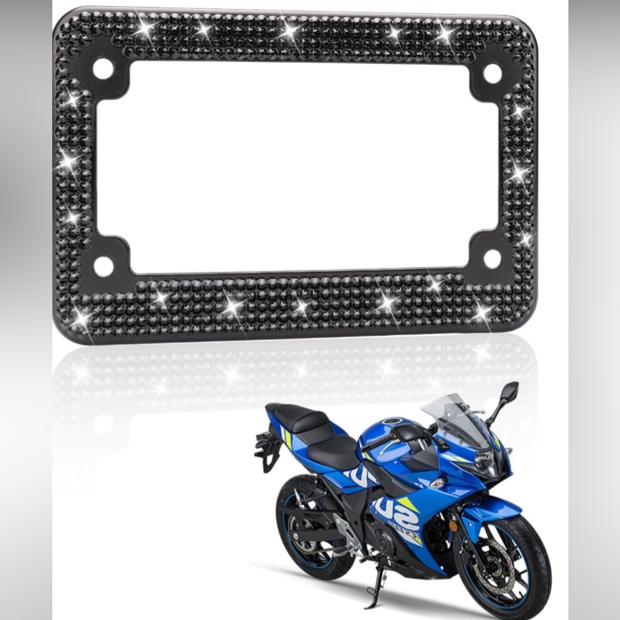 ~Motorcycle Bling License Plate Frames, Stainless Steel Sparkly-Champagne~
